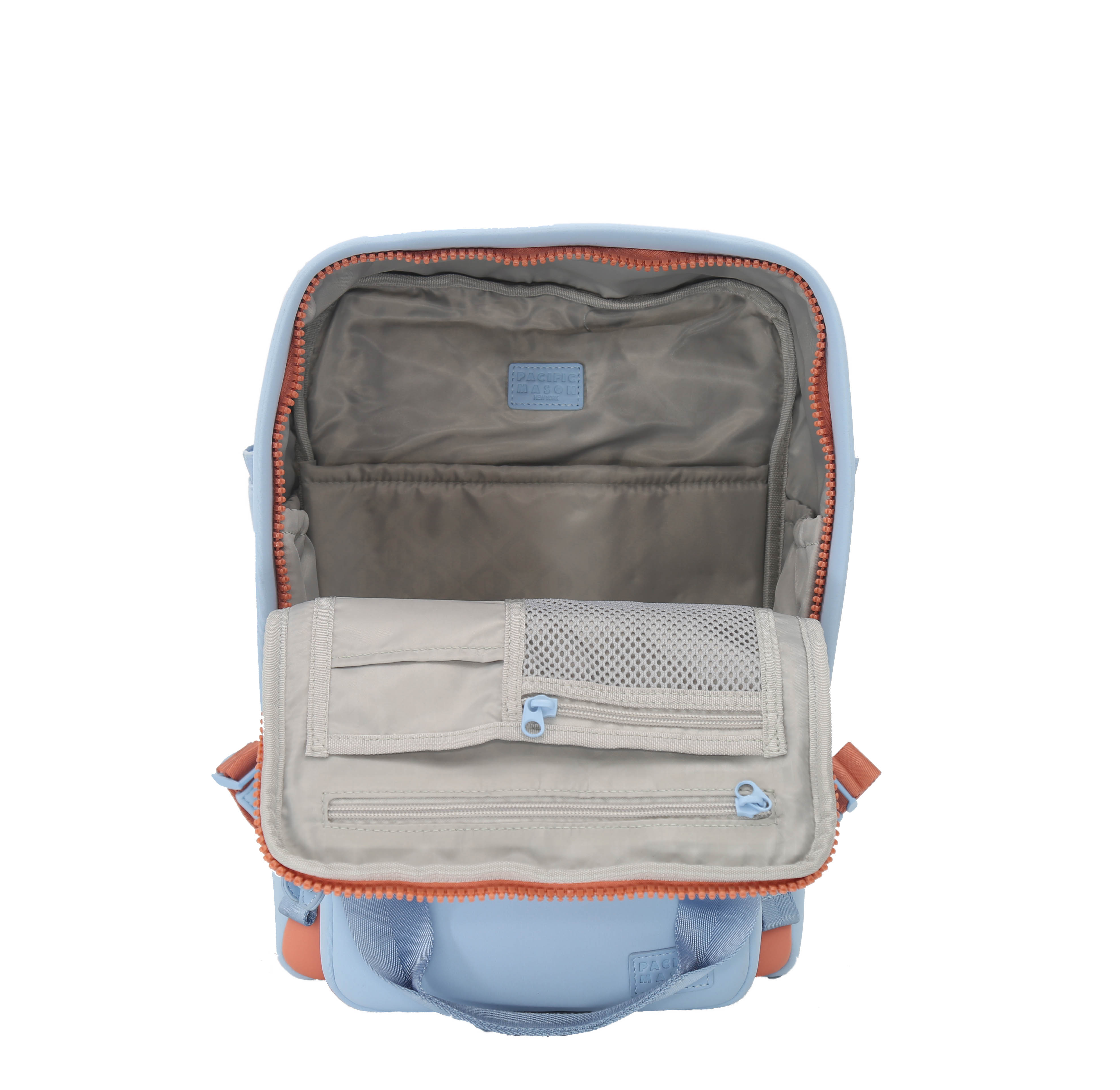 Cama (M) Neoprene ELITE bag in Powder Blue x Crabapple, showcasing its stylish design and multiple pockets.
